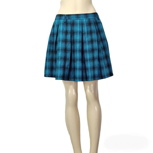 Turquoise Teal Plaid Pleated Skirt Schoolgirl by Hot Topic Size Medium - Picture 1 of 8